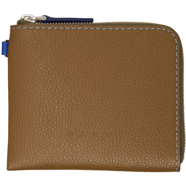 Photo: Marni Khaki Contrast Stitching Leather Zip Wallet