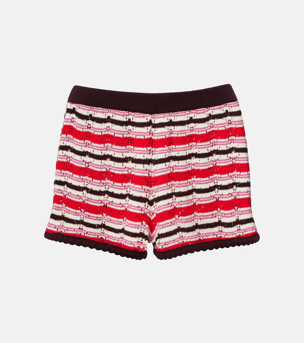The Attico Striped crochet cotton shorts