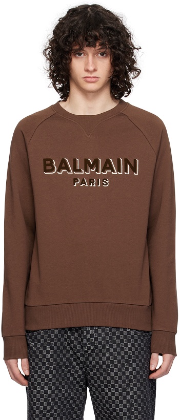 Photo: Balmain Burgundy Flocked Sweatshirt