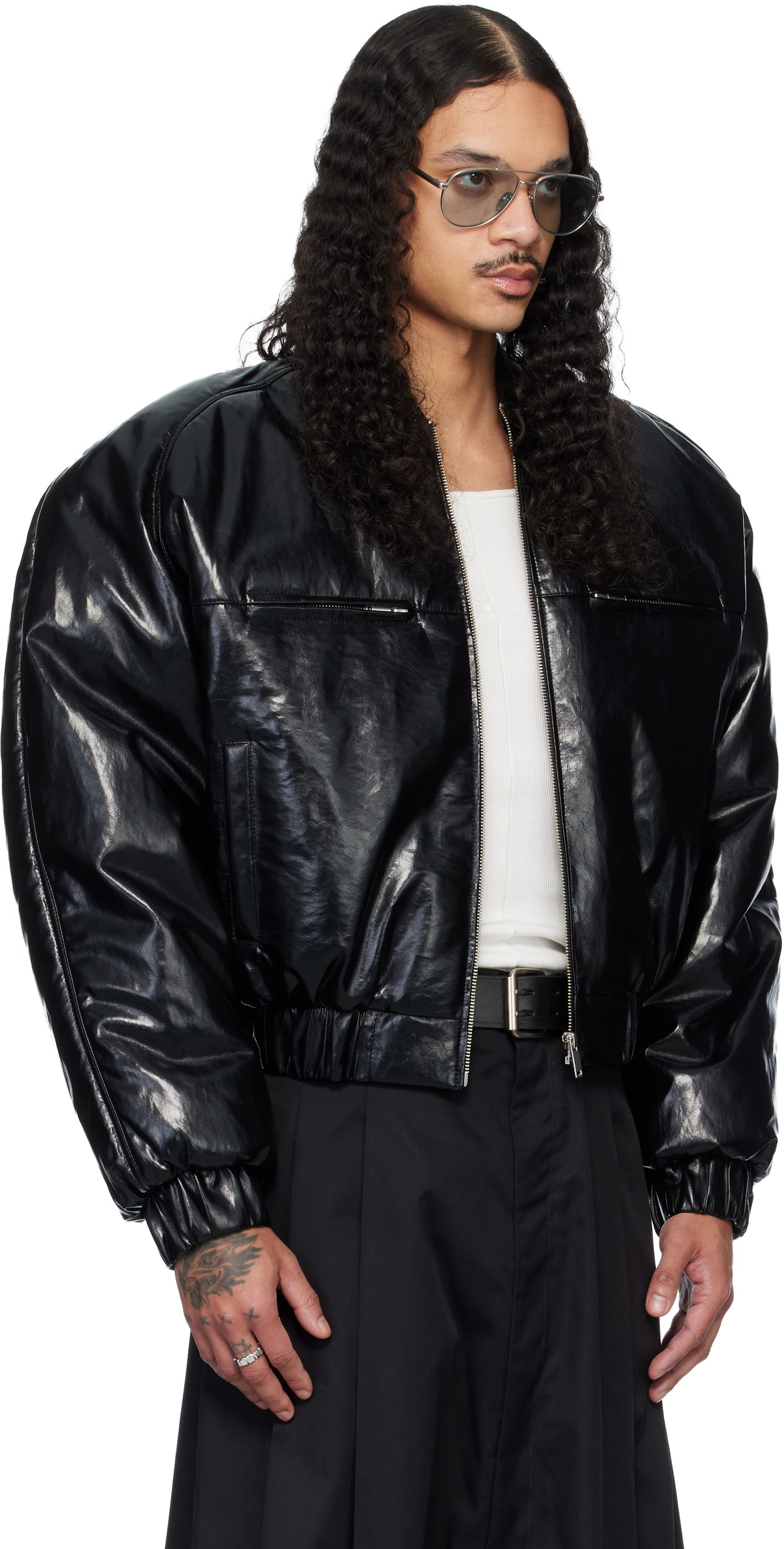 LU'U DAN Black Riot Faux-Leather Bomber Jacket