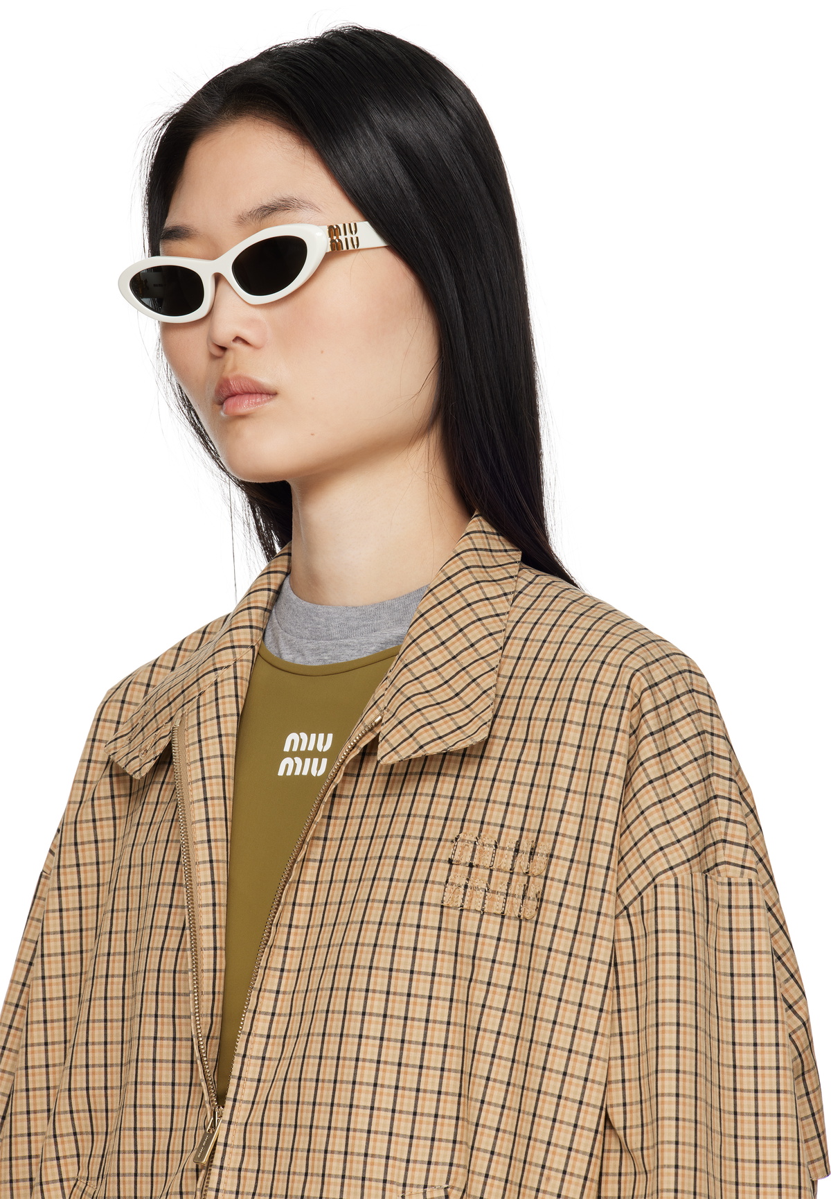 Miu Miu Eyewear White Pointed Cat Eye Acetate Sunglasses Miu Miu