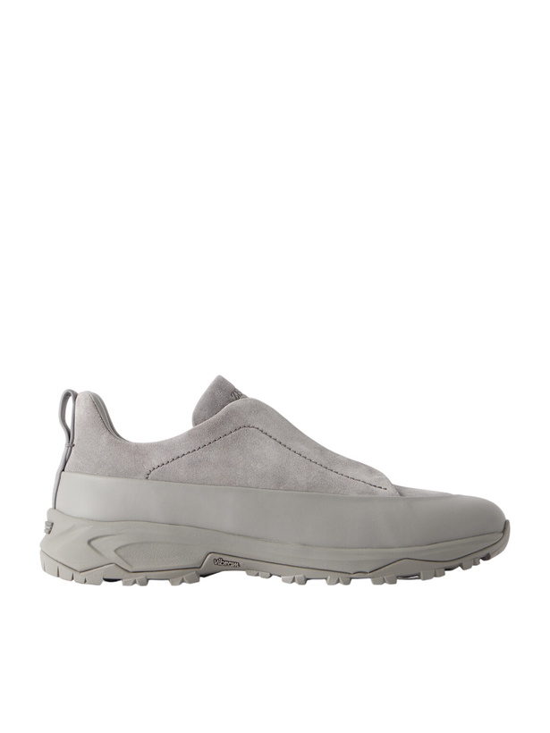 Photo: Zegna - Triple Stitch™ Monte Leather-Trimmed Suede Slip-On Sneakers - Gray
