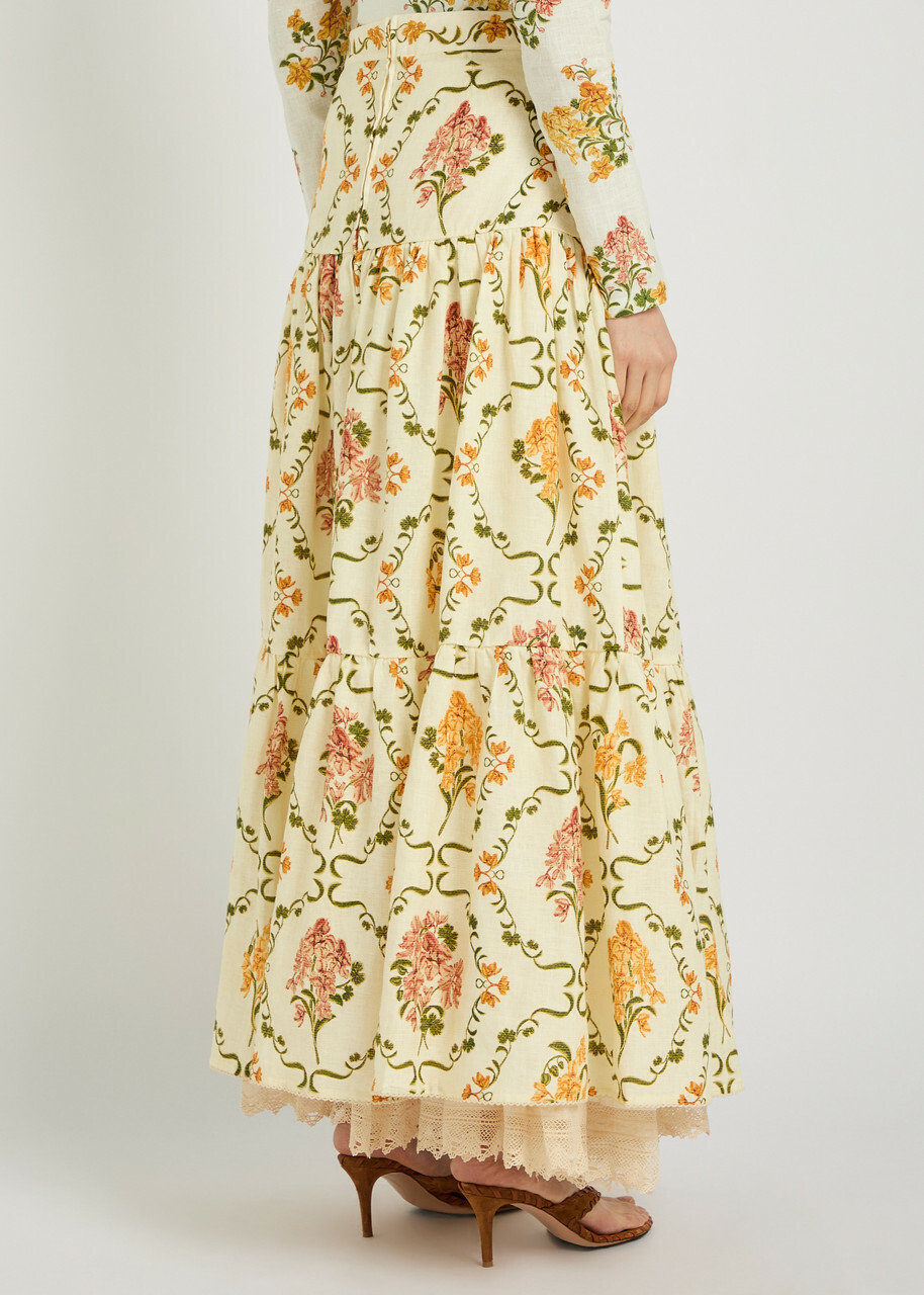 Agua BY Agua Bendita Anis Floral-print Linen Maxi Skirt Multicoloured