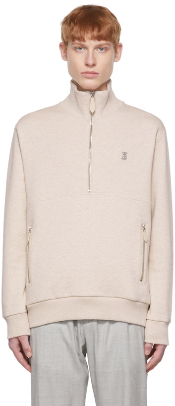 Photo: Burberry Beige Cotton Half-Zip Sweater