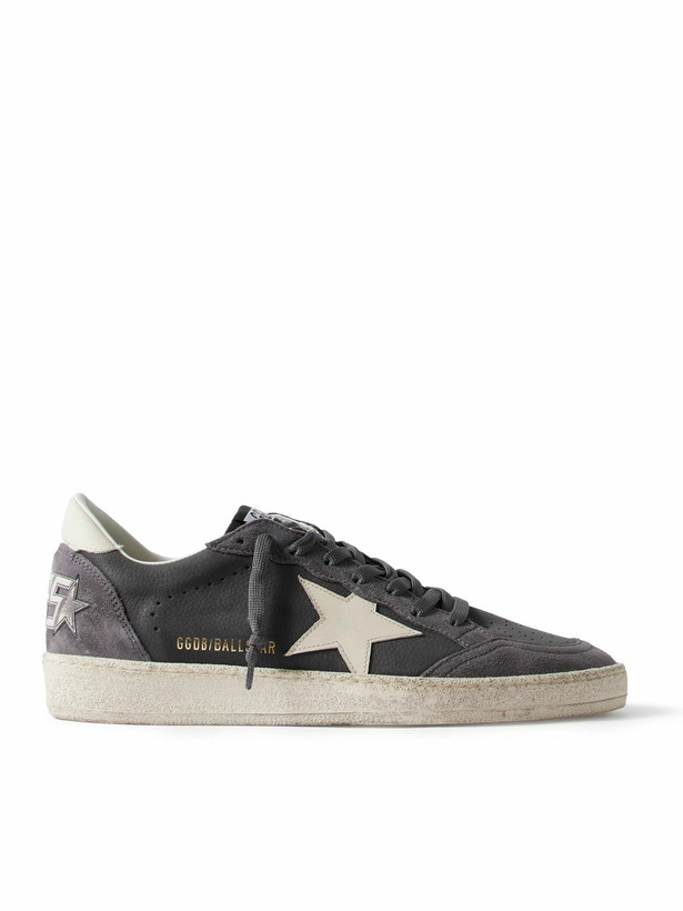 Photo: Golden Goose - Ball Star Distressed Suede-Trimmed Leather Sneakers - Gray