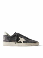 Golden Goose - Ball Star Distressed Suede-Trimmed Leather Sneakers - Gray