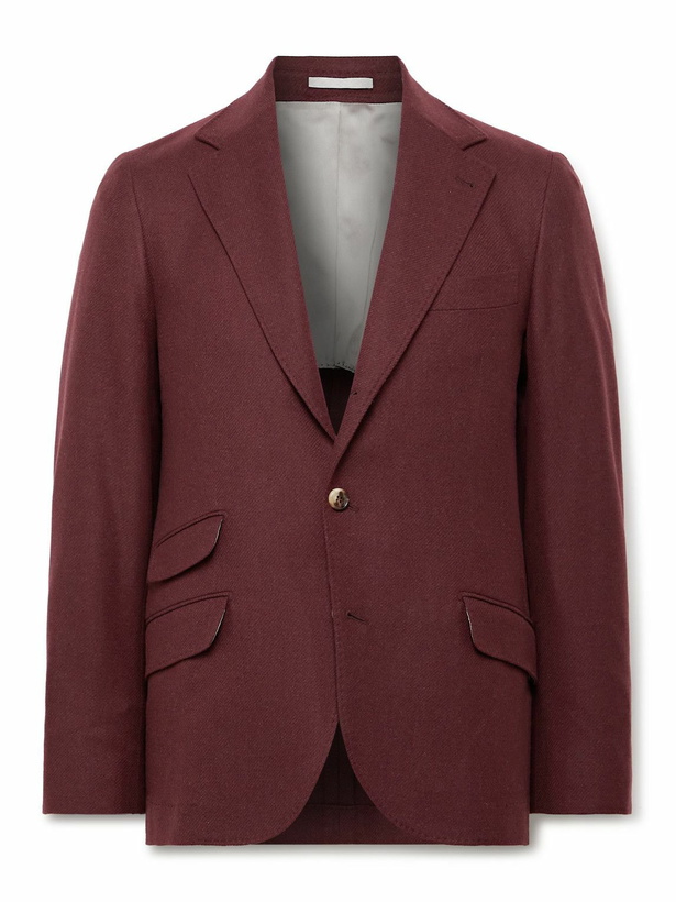 Photo: Brunello Cucinelli - Slim-Fit Brushed Wool, Silk and Cashmere-Blend Twill Blazer - Burgundy