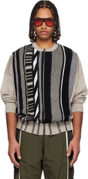 Martine Rose Beige & Black Multi Stripe Zip Up Crew Sweater