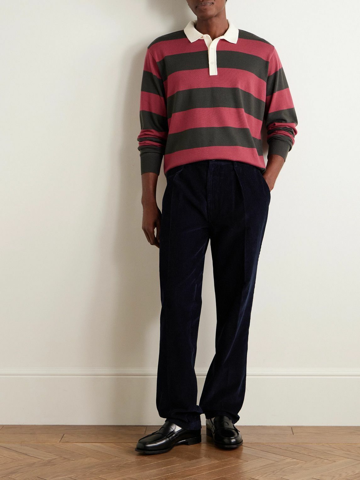 Drake's - Games Tapered Pleated Cotton-Corduroy Trousers - Blue