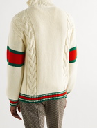 GUCCI - Striped Cable-Knit Wool Zip-Up Cardigan - Neutrals