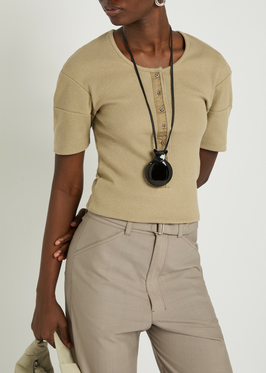 Lemaire Castanet Mirror Resin and Leather Necklace - Black - One Size