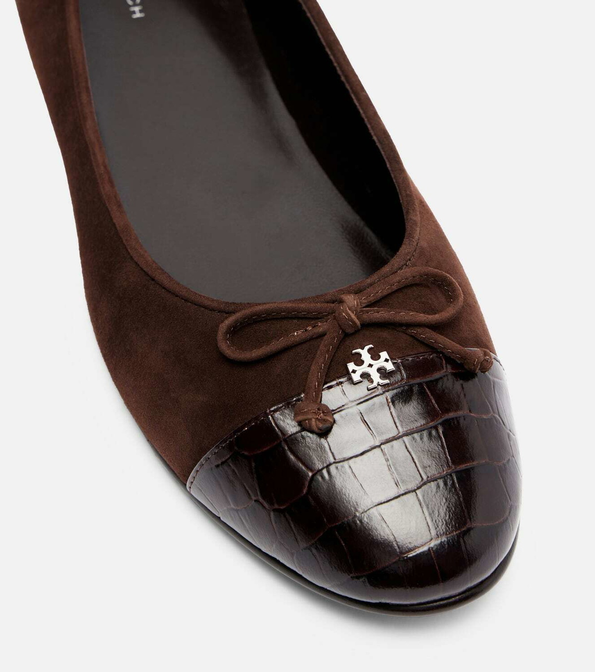 Tory Burch Cap Toe croc-effect suede ballet flats