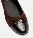 Tory Burch Cap Toe croc-effect suede ballet flats