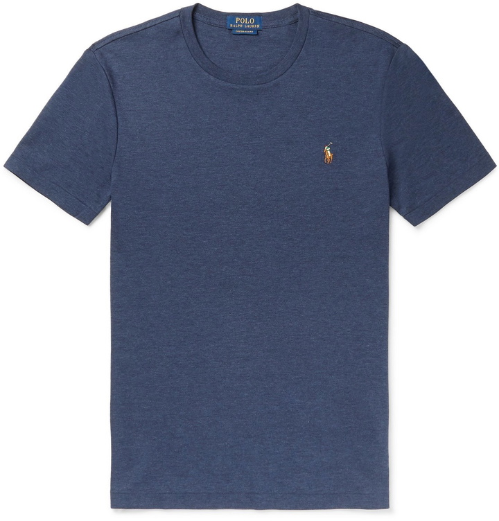 Photo: Polo Ralph Lauren - Slim-Fit Logo-Embroidered Mélange Pima Cotton-Jersey T-Shirt - Blue