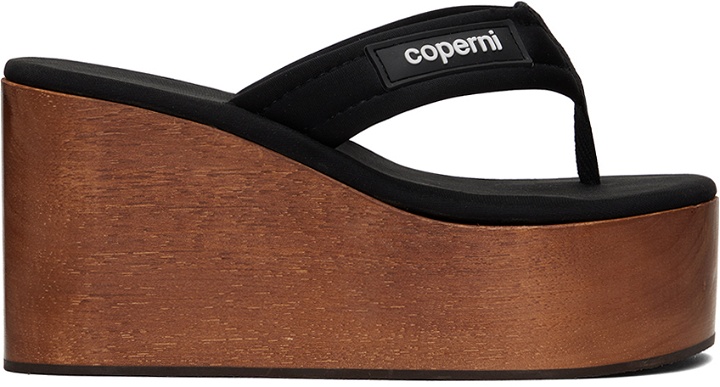 Photo: Coperni Black Wooden Branded Wedge Sandals