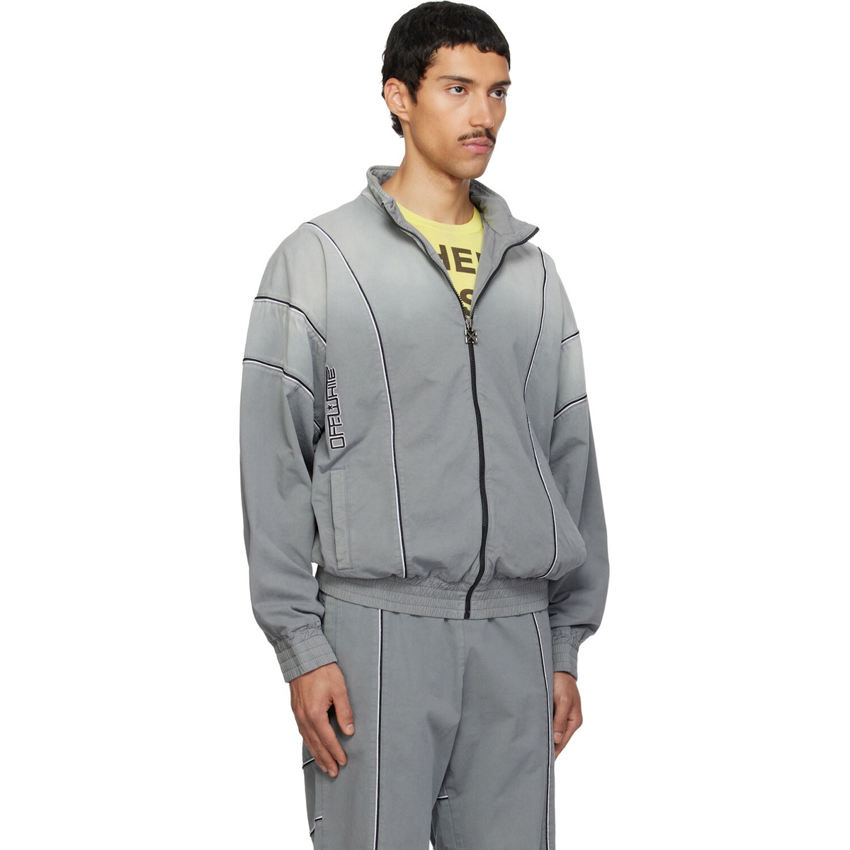 Off-White Gray Relaxed Garment Dyed Track Jacket