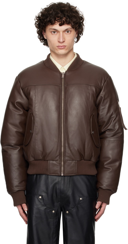 Photo: Deadwood SSENSE Exclusive Brown Bofinger Padded Leather Bomber Jacket