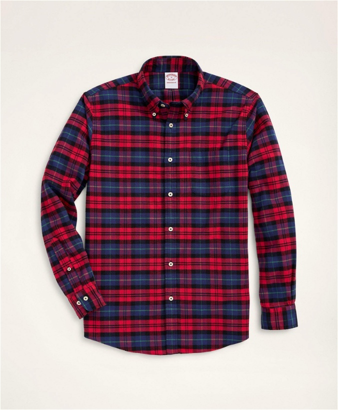 Photo: Brooks Brothers Men's Madison Relaxed-Fit Portuguese Flannel Shirt | Red/Navy