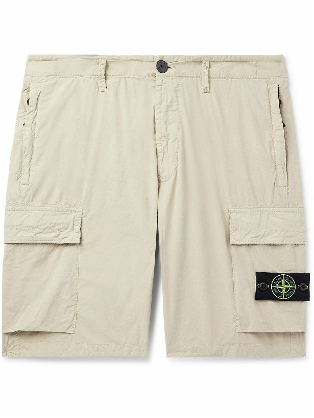 Photo: Stone Island - Straight-Leg Logo-Appliquéd Cotton-Blend Canvas Cargo Shorts - Neutrals