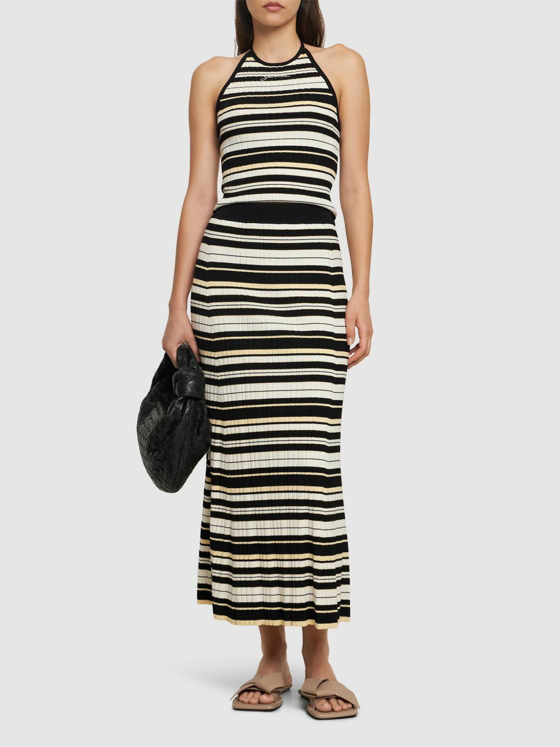 ganni striped halter dress Future Viscose Blend Rib Neck Top GANNI Halter neck