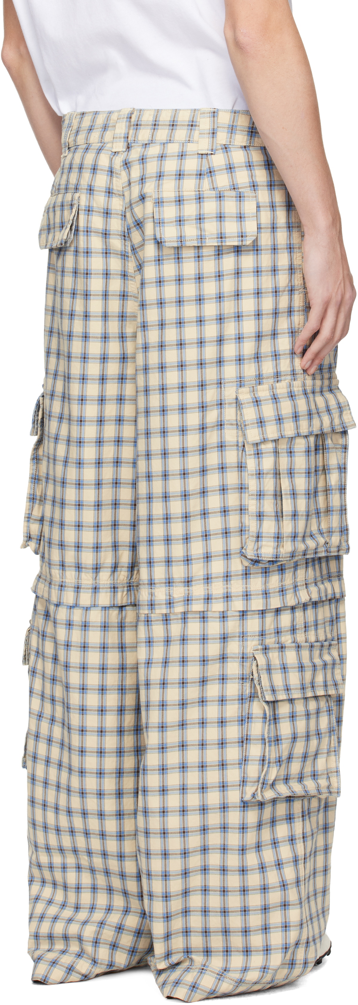 ERL Off-White & Blue Zip-Off Plaid Cargo Pants