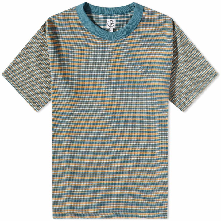 Photo: Polar Skate Co. Men's Stripe Shin T-Shirt in Teal