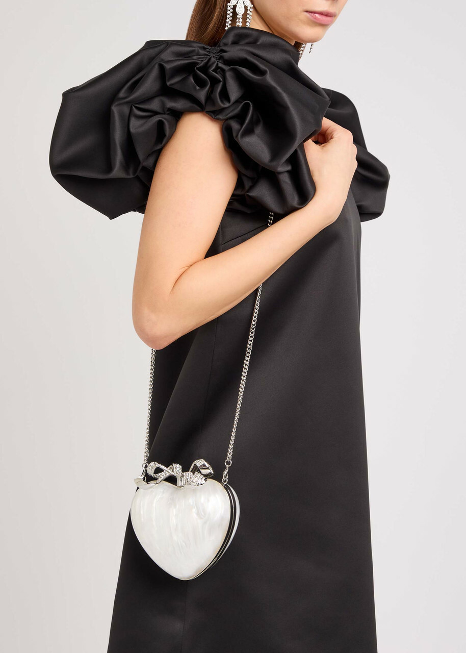 Self-portrait Heart Crystal-embellished Pearlescent Acrylic Clutch - Pearl - One Size