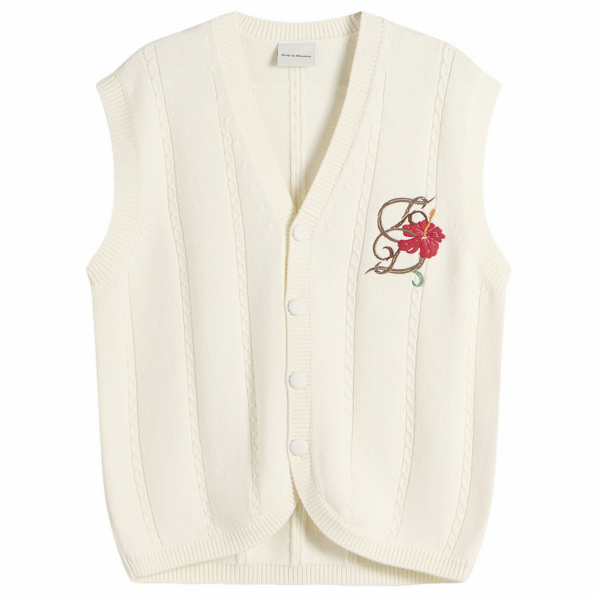 Drôle de Monsieur Men's Havana Embroidered Cardigan in Off White