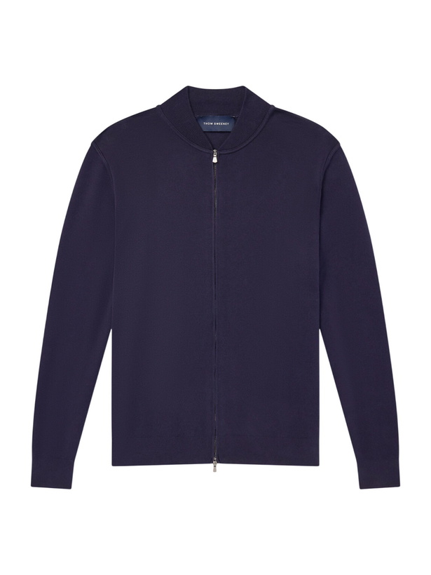 Photo: Thom Sweeney - Zip-Up Cotton Sweater - Blue