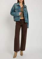 Good American Cropped Denim Trucker Jacket Blue