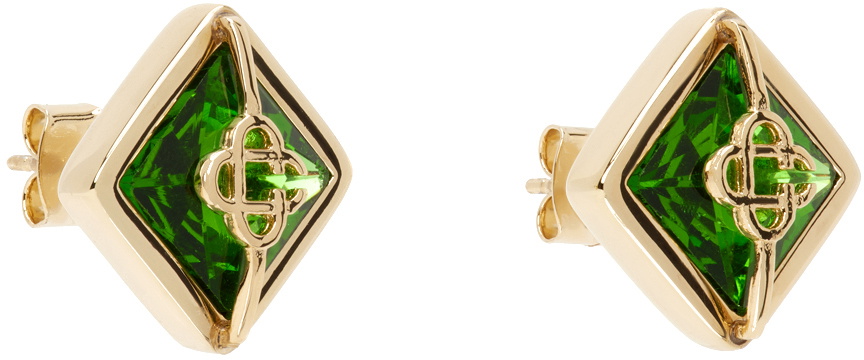 Casablanca Gold & Green Crystal Monogram Earrings