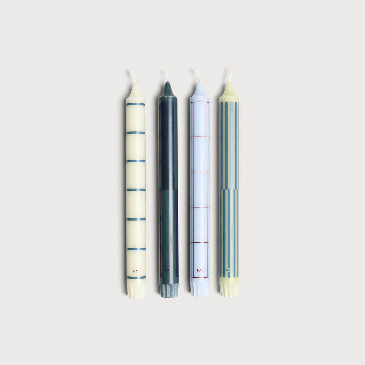 HAY Pattern Candle - Set of 4 in Green/Silver