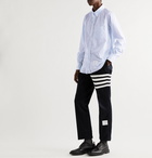 Thom Browne - Button-Down Collar Appliquéd Pinstriped Cotton-Poplin Shirt - Blue