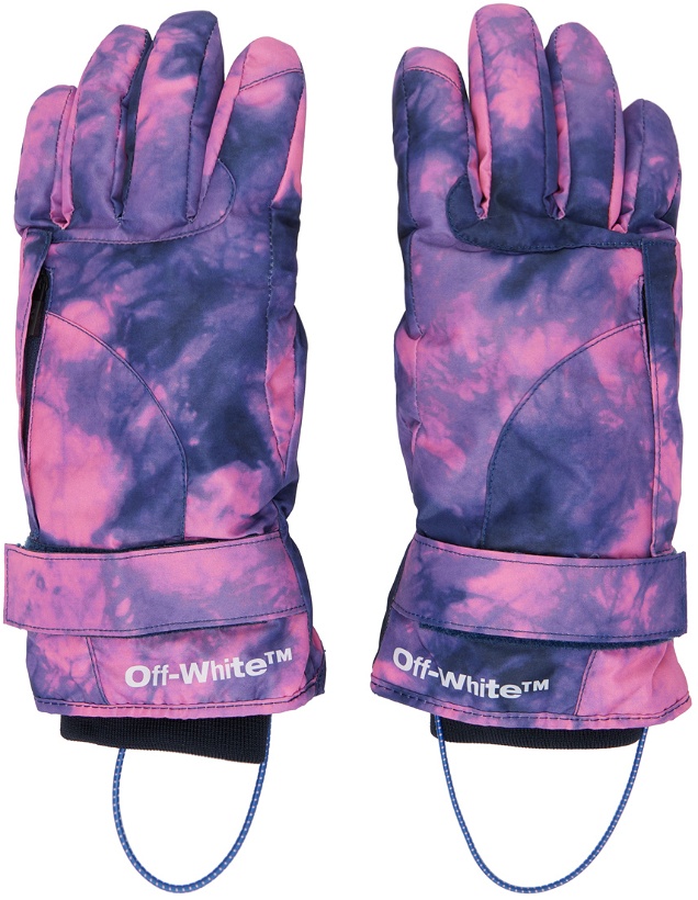 Photo: Off-White Pink & Blue Tiedye Org Seams Ski Gloves