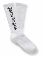 Palm Angels - Logo-Jacquard Ribbed Cotton-Blend Socks - White