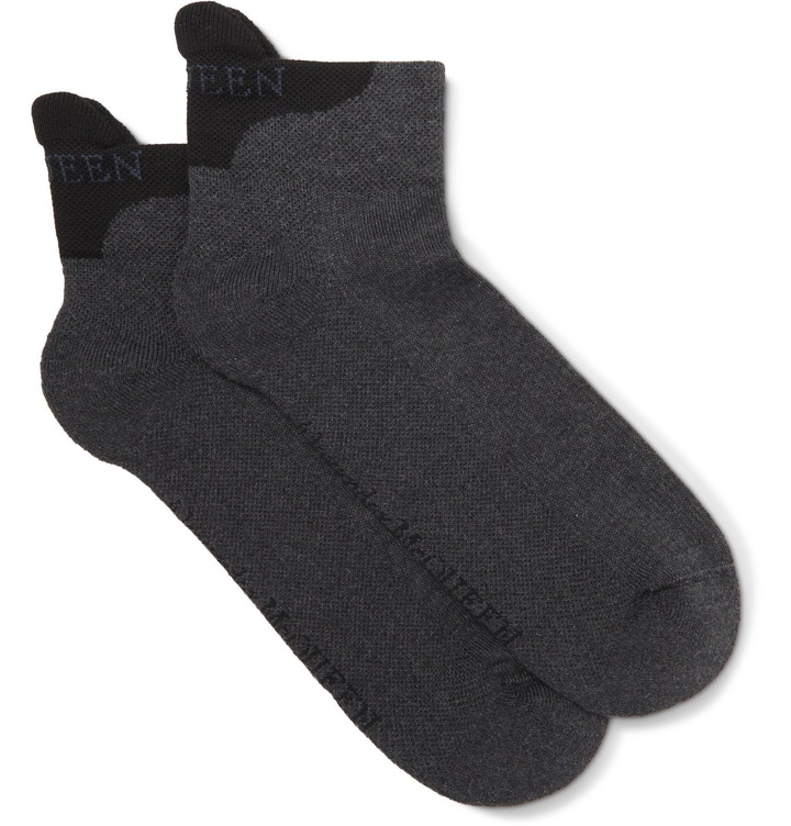 Photo: Alexander McQueen - Logo-Intarsia Stretch Cotton-Blend No-Show Socks - Gray