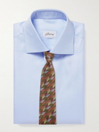 Brioni - William Slim-Fit Cutaway-Collar Herringbone Cotton Shirt - Blue