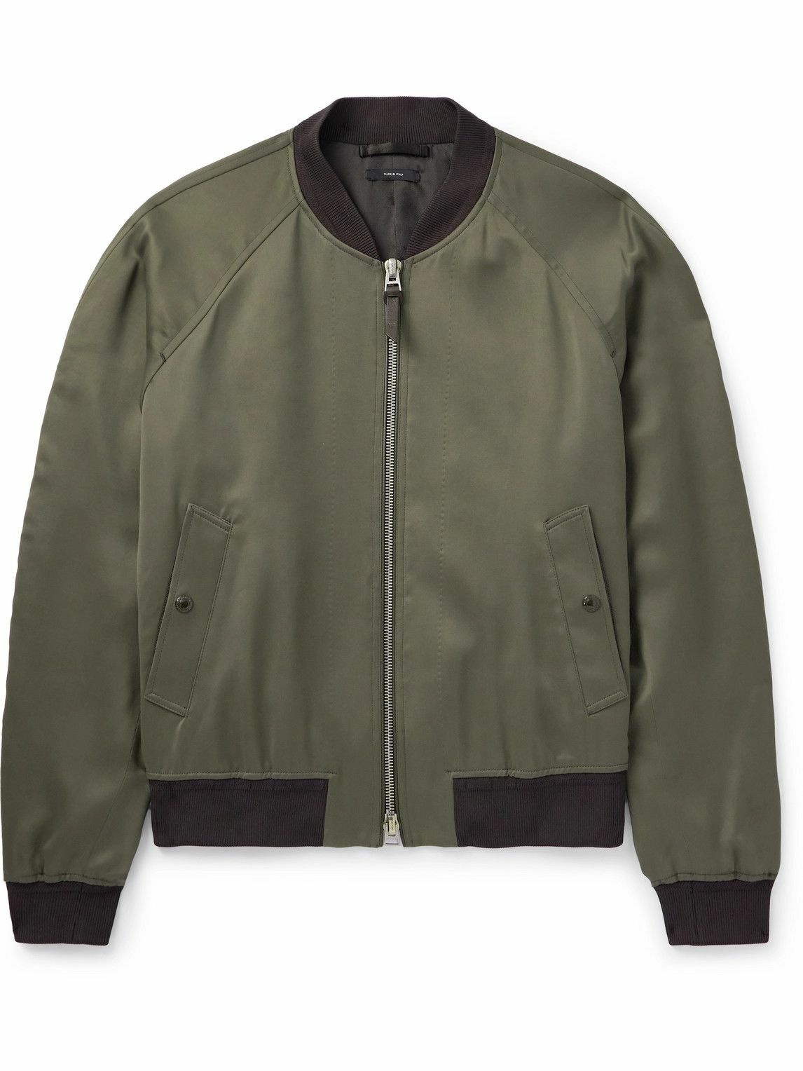 Photo: TOM FORD - Leather-Trimmed Satin Bomber Jacket - Green