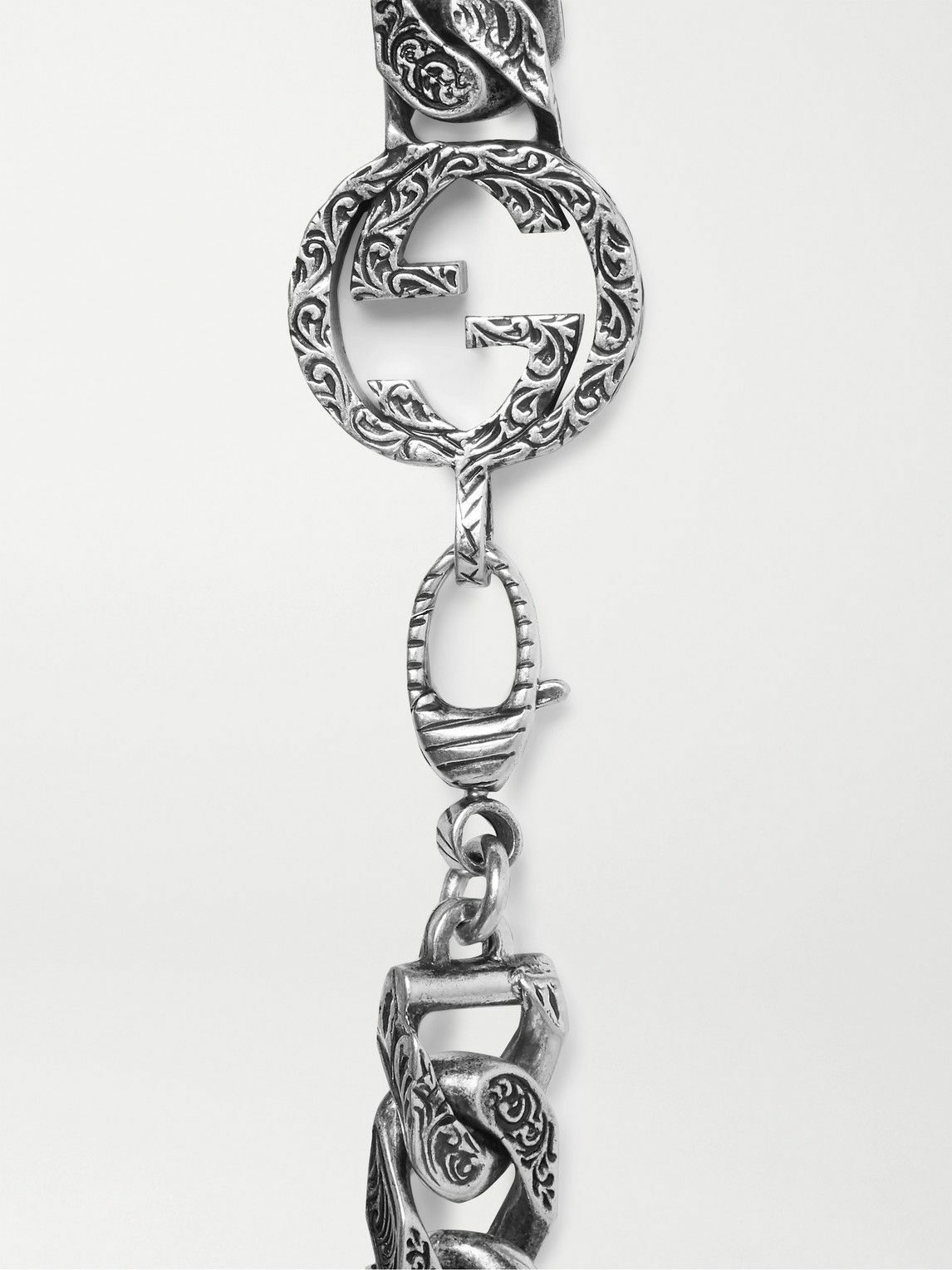 GUCCI LogoDetailed Burnished Sterling Silver Bracelet Silver Gucci