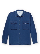 UNIVERSAL WORKS - Treck Washed Herringbone Cotton Shirt - Blue