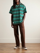 WTAPS - Appliquéd Logo-Embroidered Striped Cotton-Jersey T-Shirt - Green