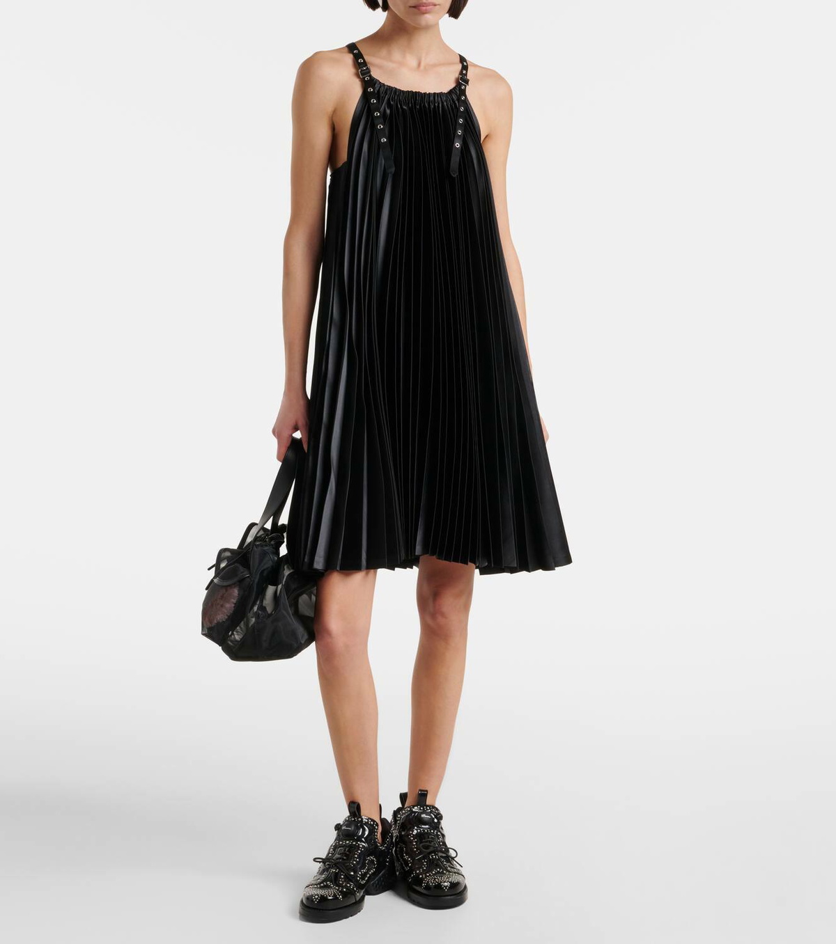Noir Kei Ninomiya Pleated faux leather minidress
