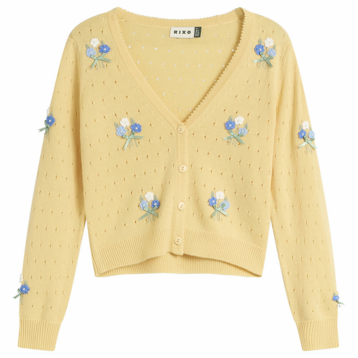 RIXO Women's Merinda Cardigan in Floret Embroidery Yellow