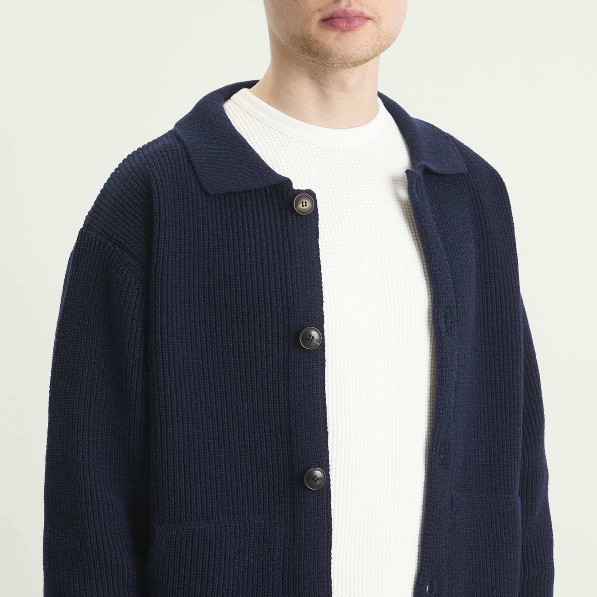 FrizmWORKS Men's Ultra Heavyweight Collar Cardigan in Navy