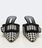 Manolo Blahnik Maysalebi houndstooth suede-trimmed mules