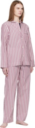 Tekla Pink & Off-White Poplin Long-Sleeved Pyjama Shirt