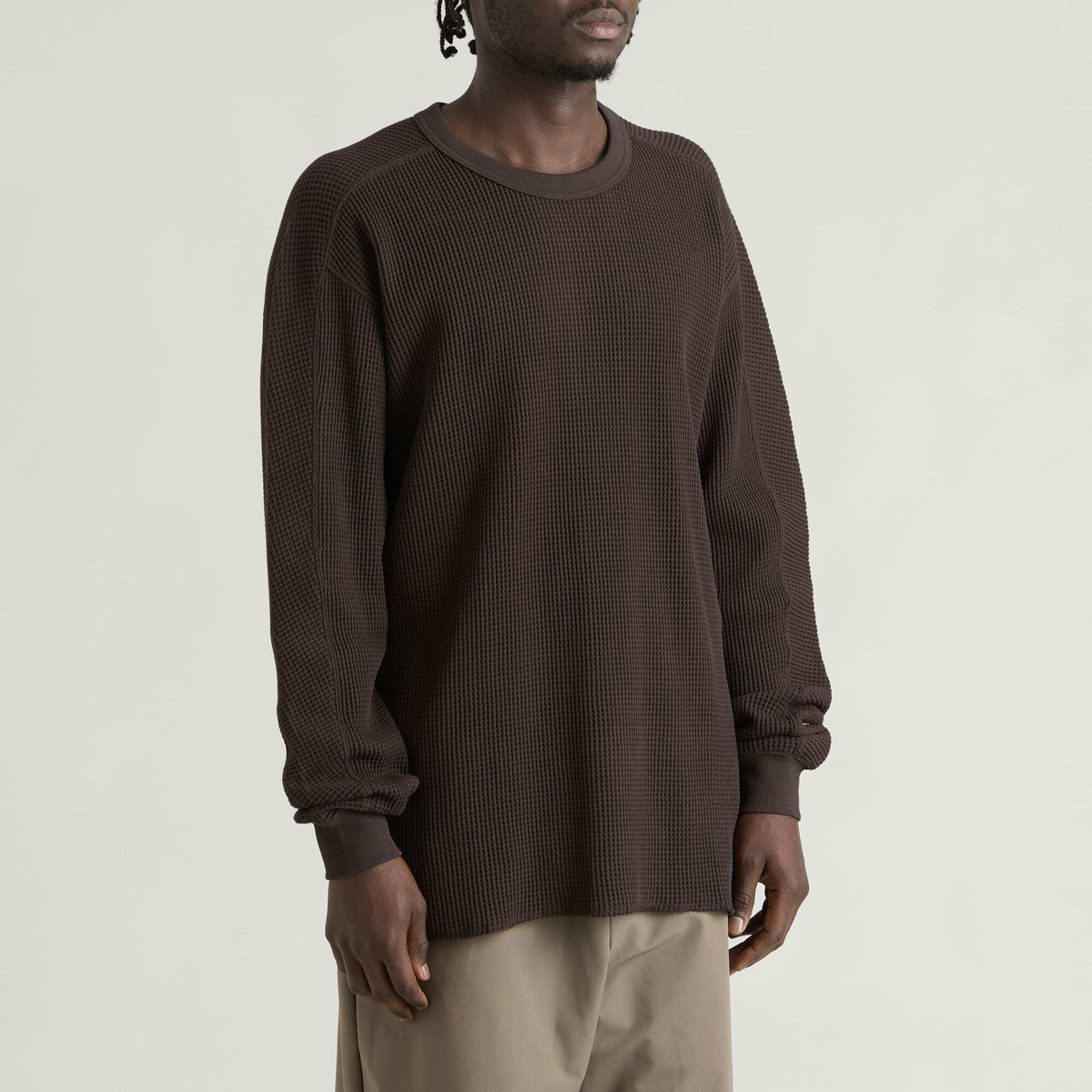 Snow Peak Men's Heavyweight Waffle Pullover in Dark Brown