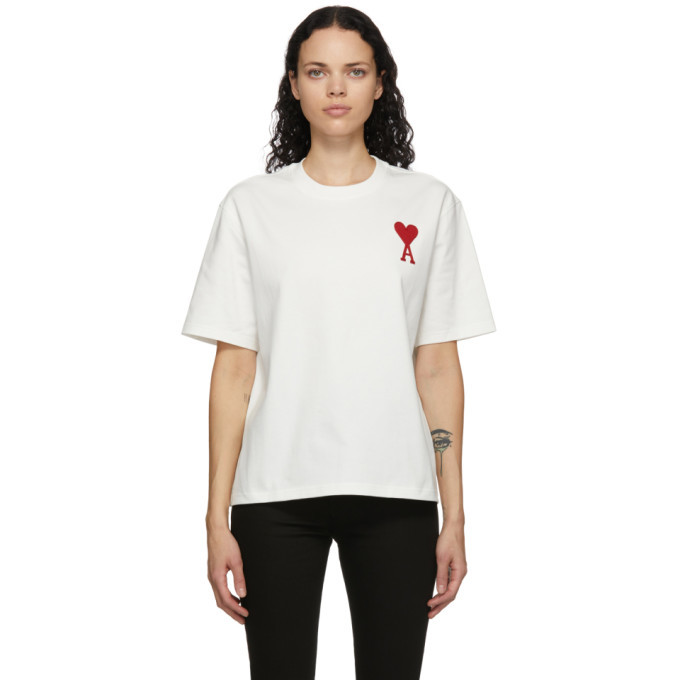 Photo: AMI Alexandre Mattiussi White Embroidered Ami De Coeur T-Shirt