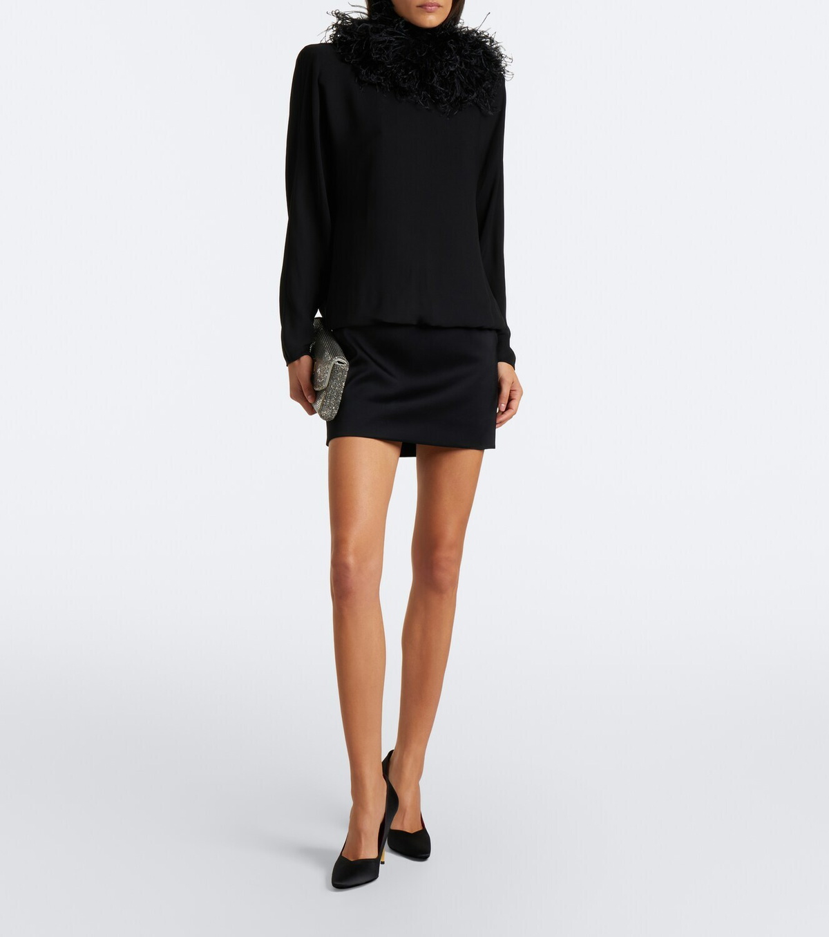 Valentino Feather-trimmed silk georgette minidress