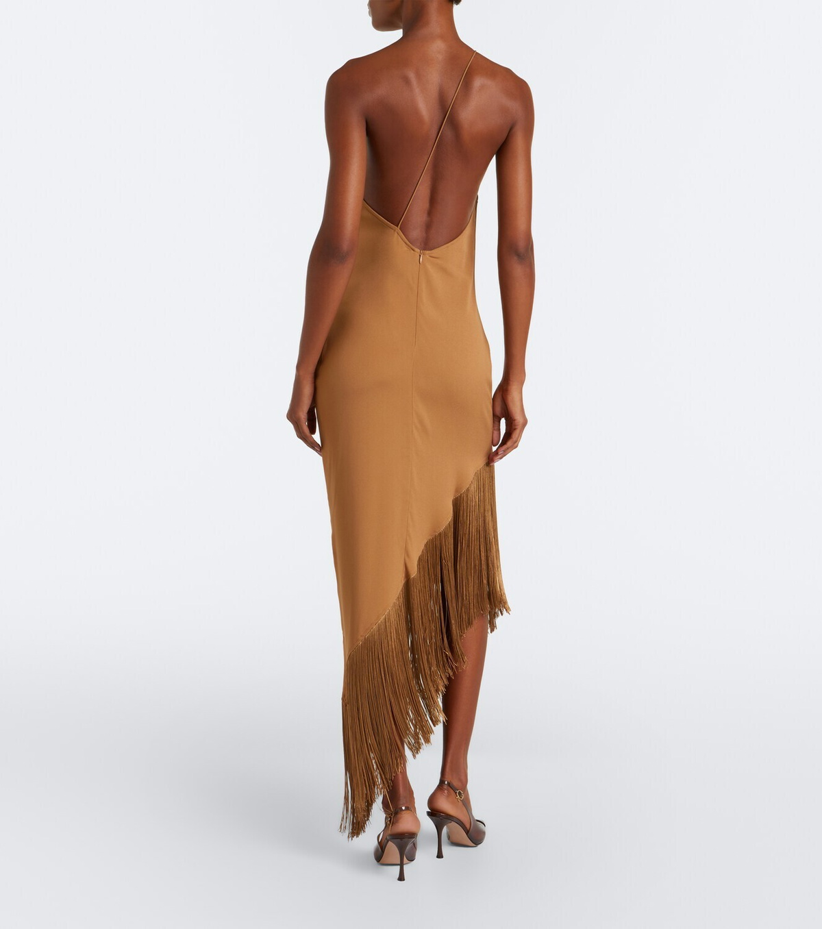 Taller Marmo Antelope fringe-trimmed asymmetric midi dress